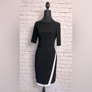 Chaps Faux Wrap Dress with 3/4 Sleeves and High Neckline size XS